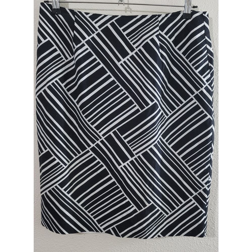 Appraisal Black White Stripe A Line Skirt Large Lined Linen Lightweight Soft
